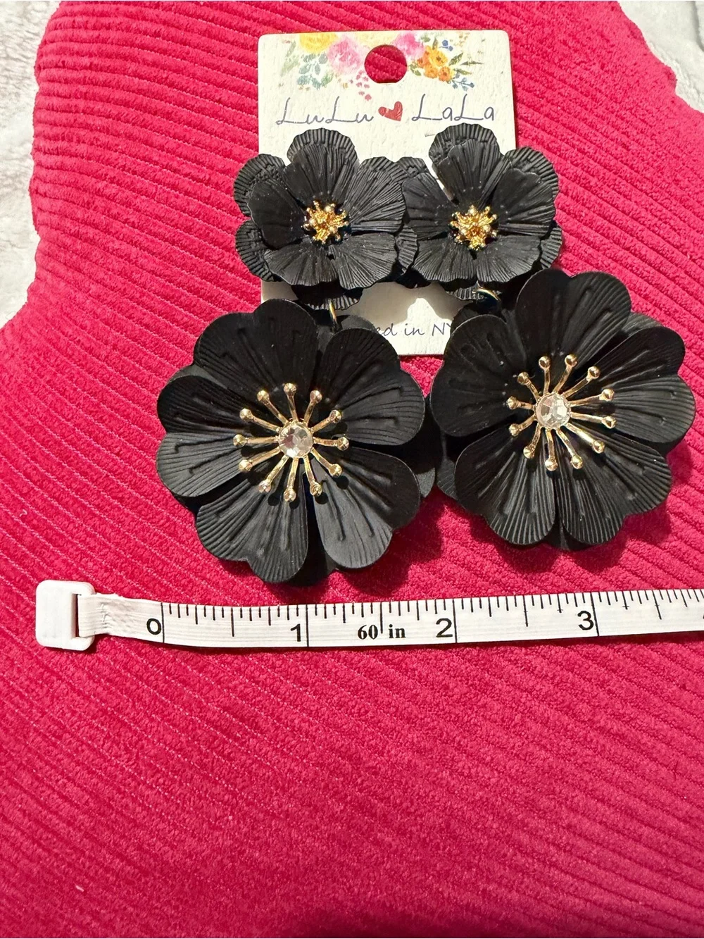 Lu Lu La La Black Flower Statement Earrings